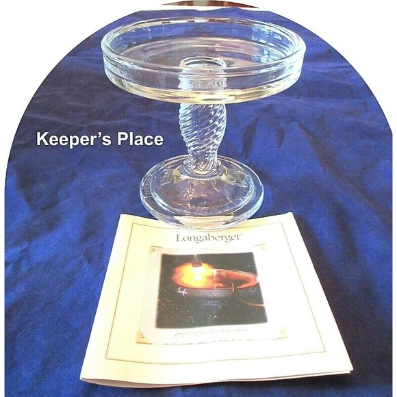 Longaberger Accents One Longaberger Glass Pedestal Candle Holder Clear Basket Weave Retired